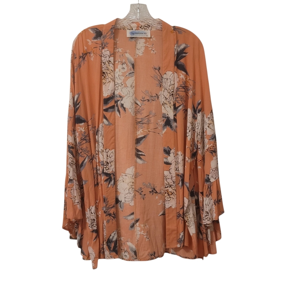 Big Water Blue Sky Boho Floral Kimono Womens SZ Large‎
